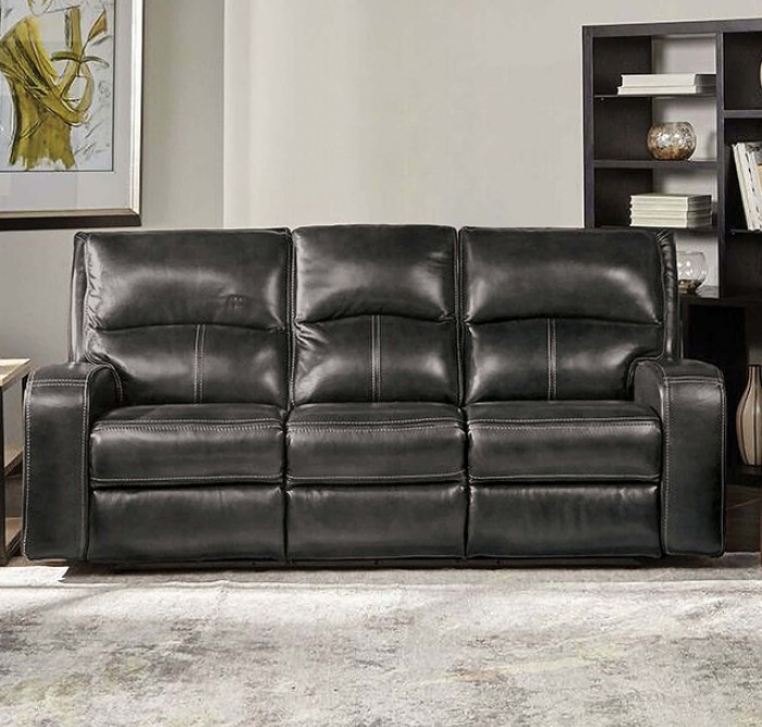 Soterios Transitional Genuine Leather Power Sofa & Loveseat Set - Charcoal