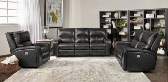 Soterios Transitional Genuine Leather Power Sofa & Loveseat Set - Charcoal