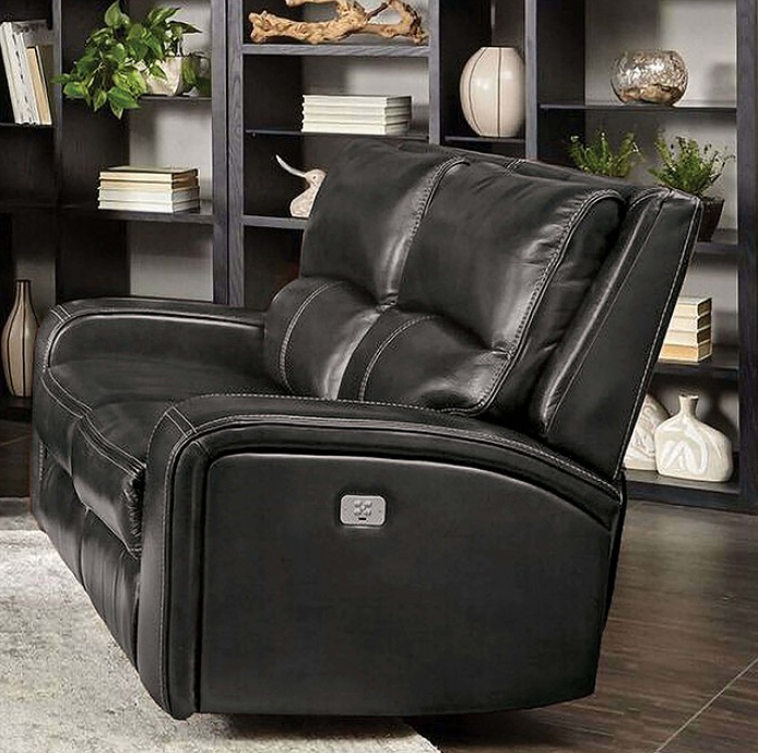 Soterios Transitional Genuine Leather Power Sofa - Charcoal