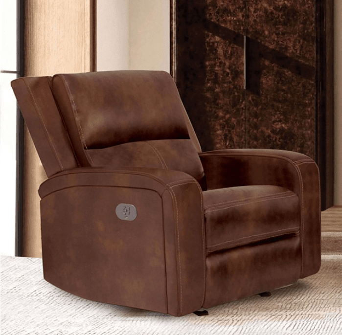 Soterios Transitional Genuine Leather Power Sofa - Medium Brown