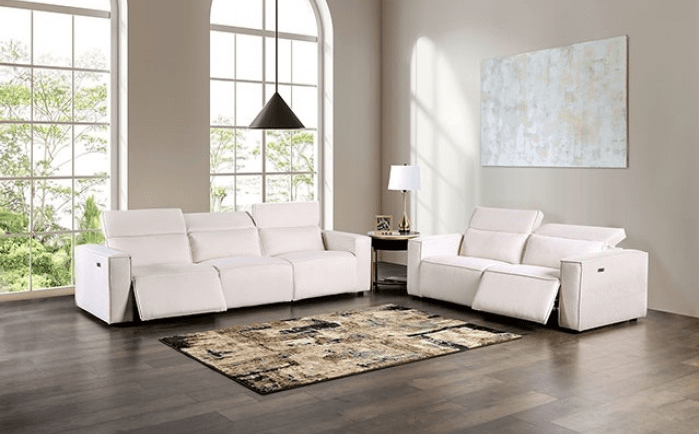 Teharris Contemporary Power Sofa in White Sherpa