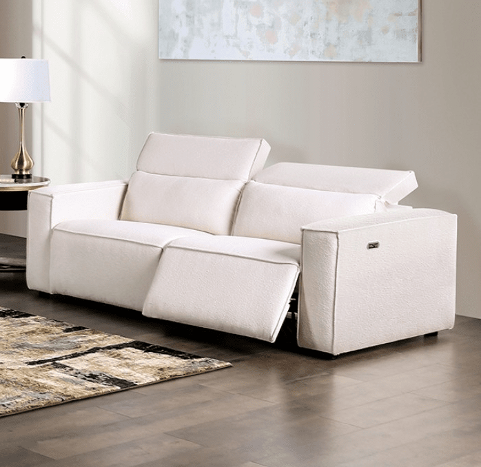 Teharris Contemporary Power Sofa in White Sherpa