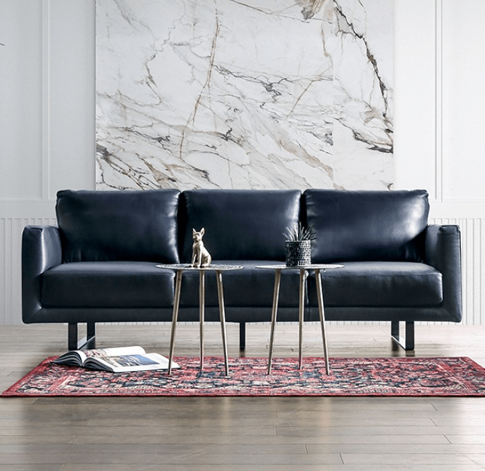 Mezzanotte Italian Leather Sofa in Midnight Blue