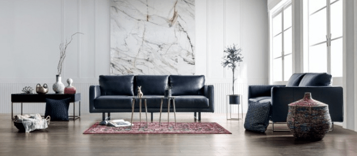 Mezzanotte Italian Leather Sofa in Midnight Blue