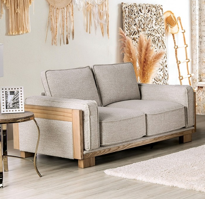 Harstad Contemporary Chenille & Wood Trimmed Sofa