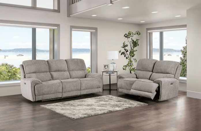 Morcote Transitional Power Sofa in Light Gray Boucle