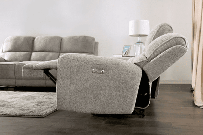 Morcote Transitional Power Sofa in Light Gray Boucle