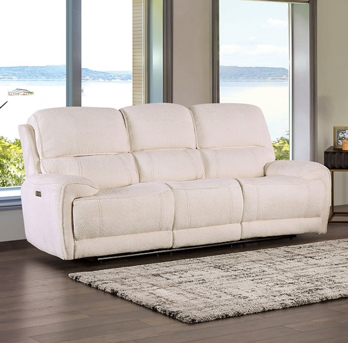 Morcote Transitional Power Sofa in Beige Boucle