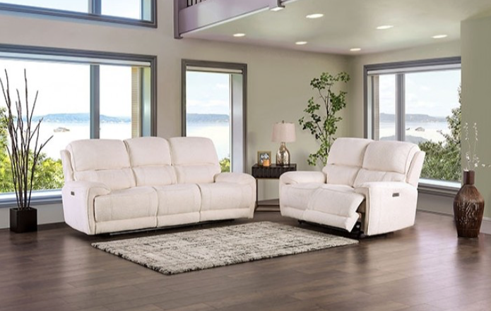 Morcote Transitional Power Sofa in Beige Boucle