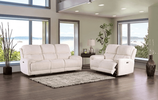 Morcote Transitional Power Recliner Set in Beige Boucle