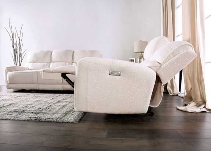 Morcote Transitional Power Sofa in Beige Boucle