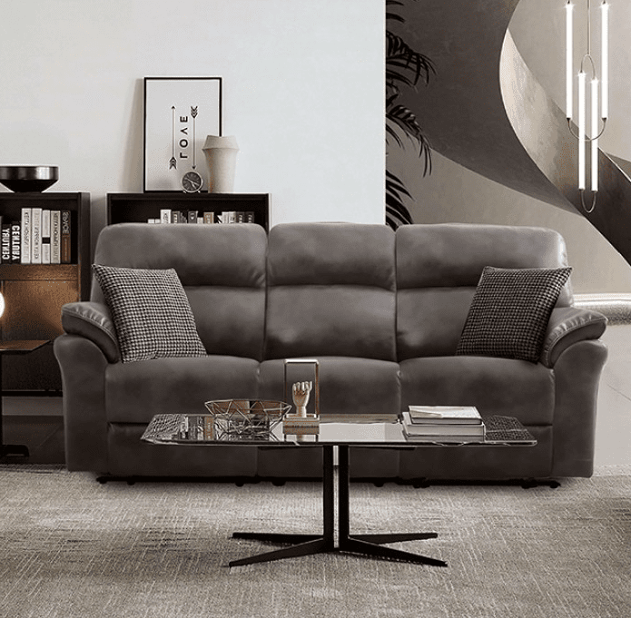 FOA Josias Breathable Leatherette Motion Sofa - Dark Gray