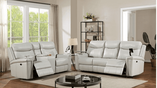 Florine Light Gray Leatherette Power Sofa & Loveseat Set