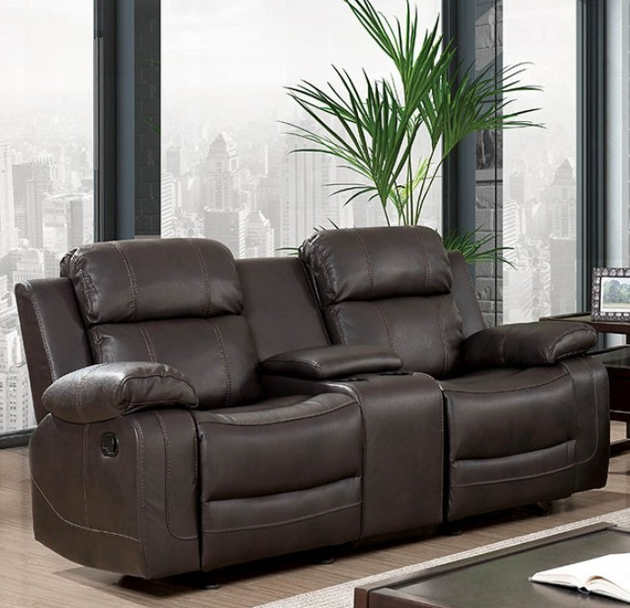 Pondera Motion Sofa with Drop Down Console - Dark Brown