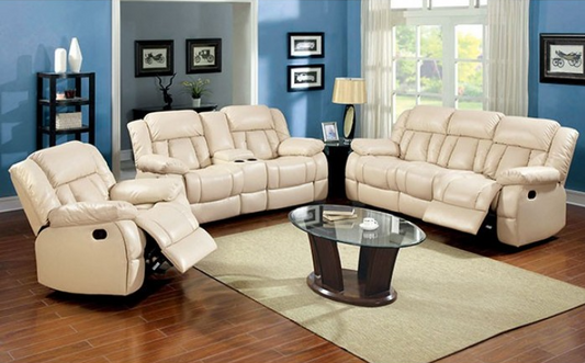 Barbado Ivory Leather Motion Sofa & Loveseat Set