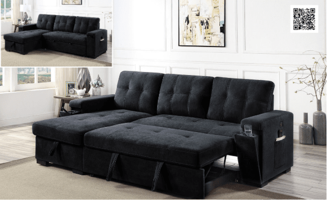 Toby Gray Reversible Sleeper Sectional w/USB - Black