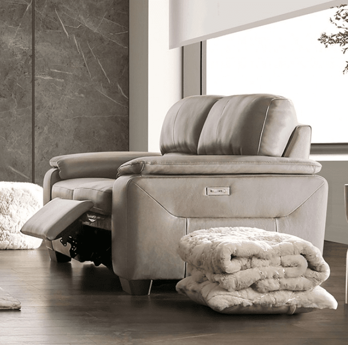 Balderico Italian Leather Power Sofa & Loveseat Set - Taupe