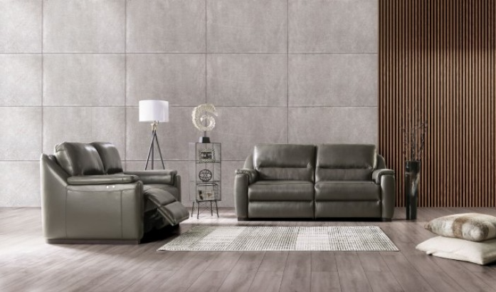 Altamura Italian Leather Power Sofa & Loveseat Set - Gray