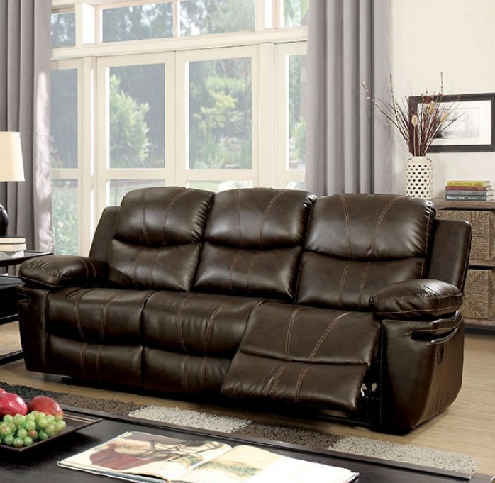 Listowel Transitional Brown Leather Reclining Sofa & Loveseat Set