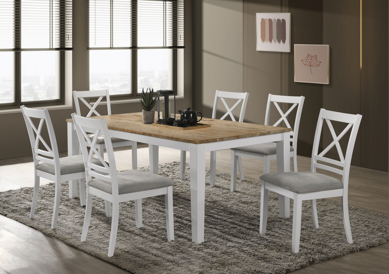 Hollis 7-Piece Rectangular Dining Table Set Brown And White