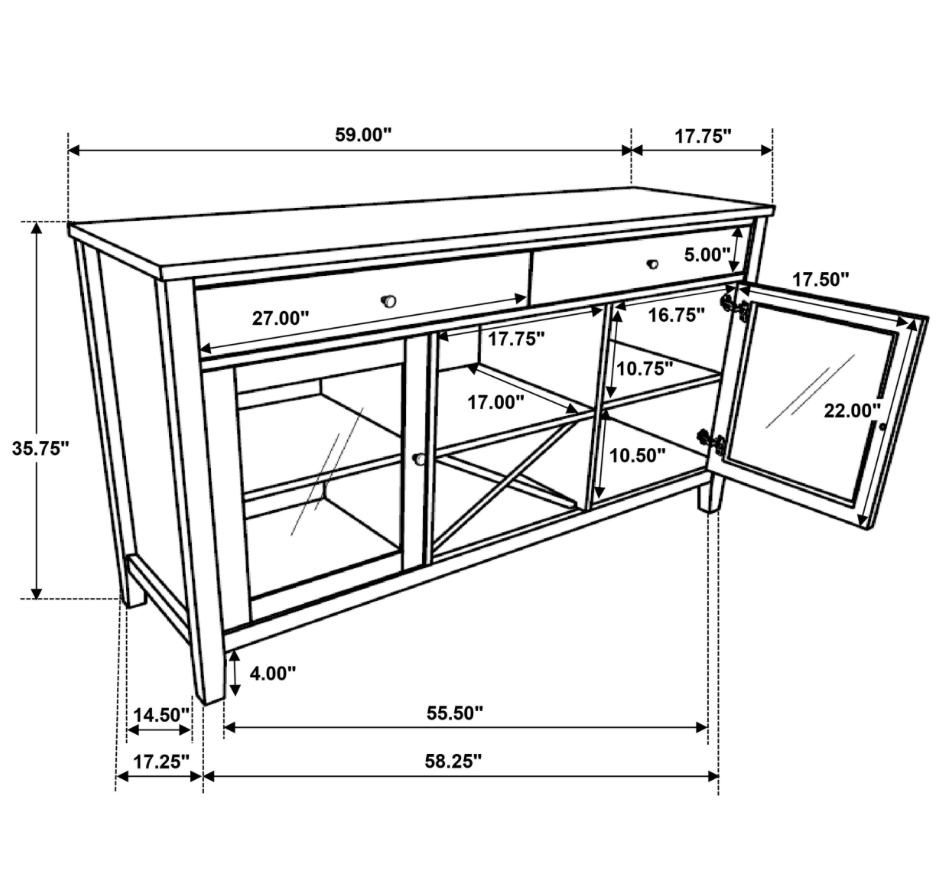 Hollis 2-Door Dining Sideboard With Drawers Brown And White