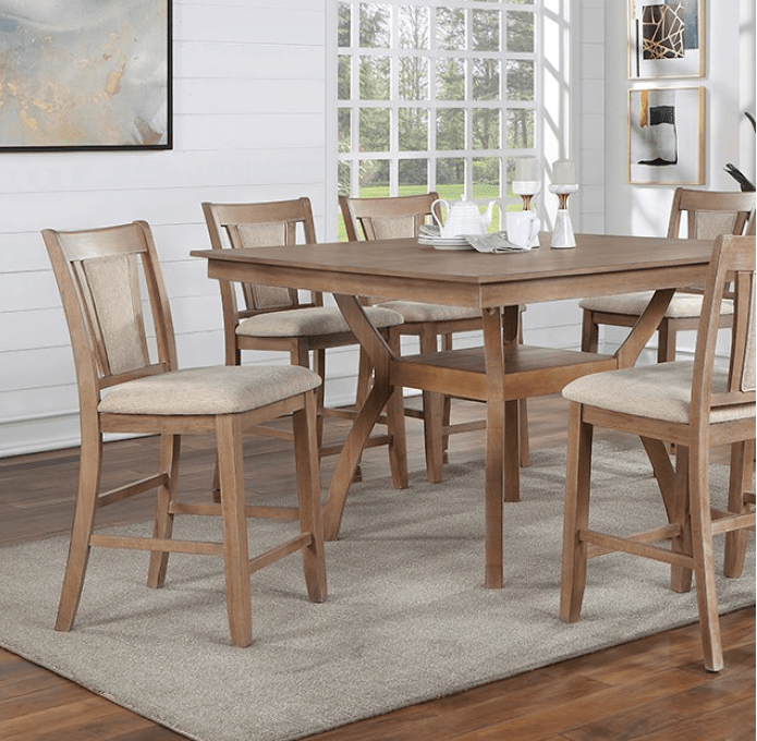 Upminster 7-Piece Natural Finish Counter Height Dining Set