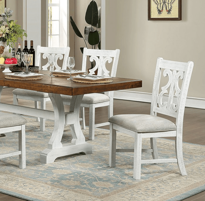 Auletta 7-Piece Farmhouse Dining Set in Distressed White & Oak