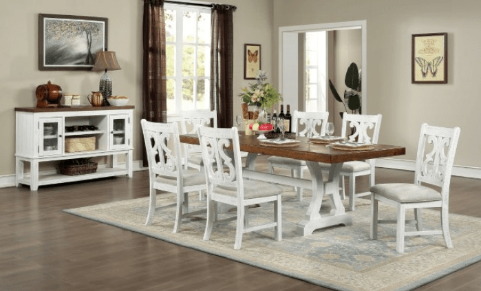 Auletta 7-Piece Farmhouse Dining Set in Distressed White & Oak