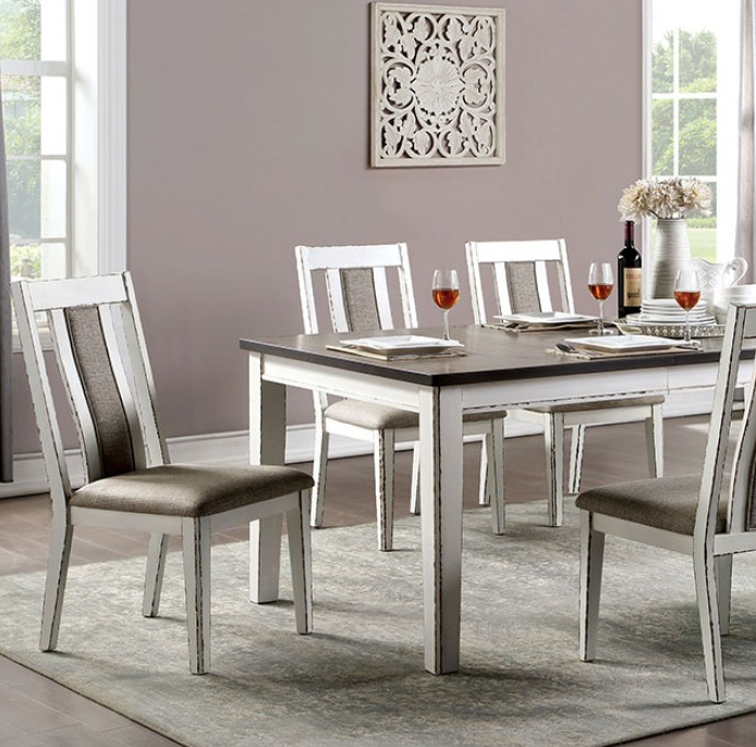 Halsey 7-Piece Rustic Dining Set - Weathered White & Dark Walnut