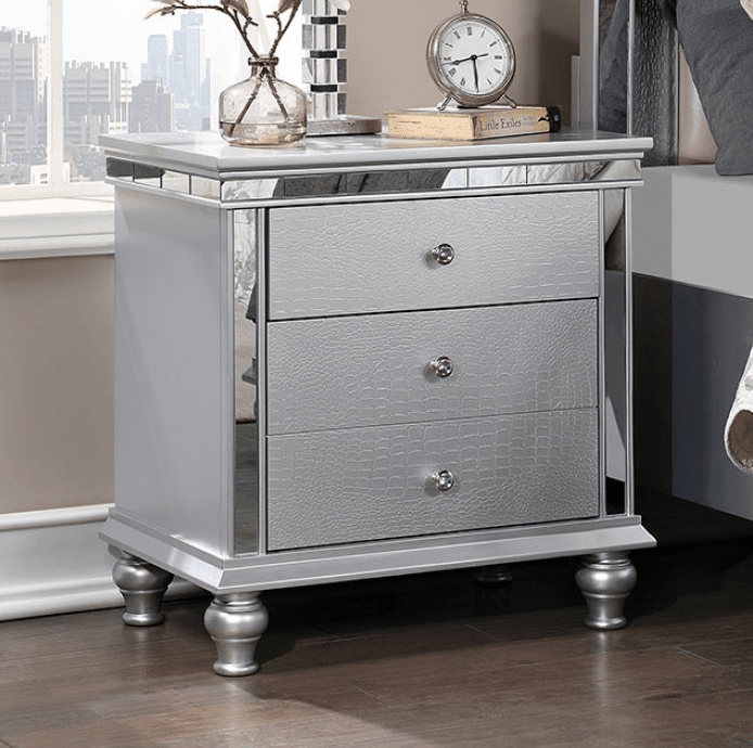 Bellinzona Contemporary Nightstand - Silver & Mirror