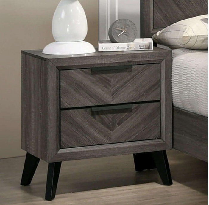 Vagan Contemporary Chevron Nightstand - Gray