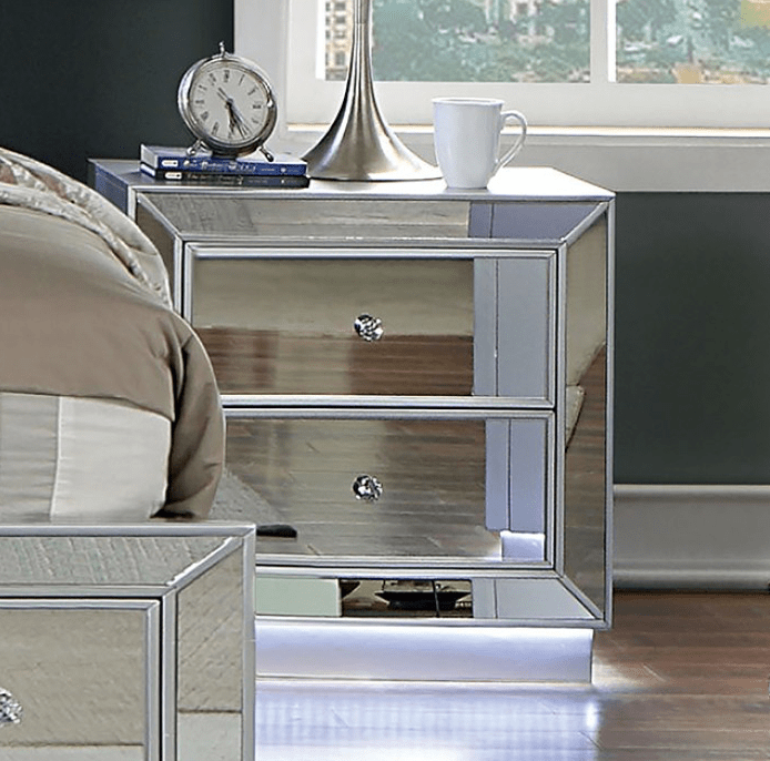 Belladonna 2-Drawer Mirrored Nightstand w/ Crystal Knobs