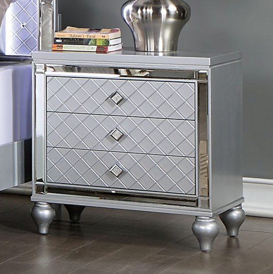 Calandria Contemporary 3-Drawer Nightstand - Silver & Mirror