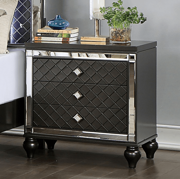 Calandria Contemporary 3-Drawer Nightstand - Gray & Mirror