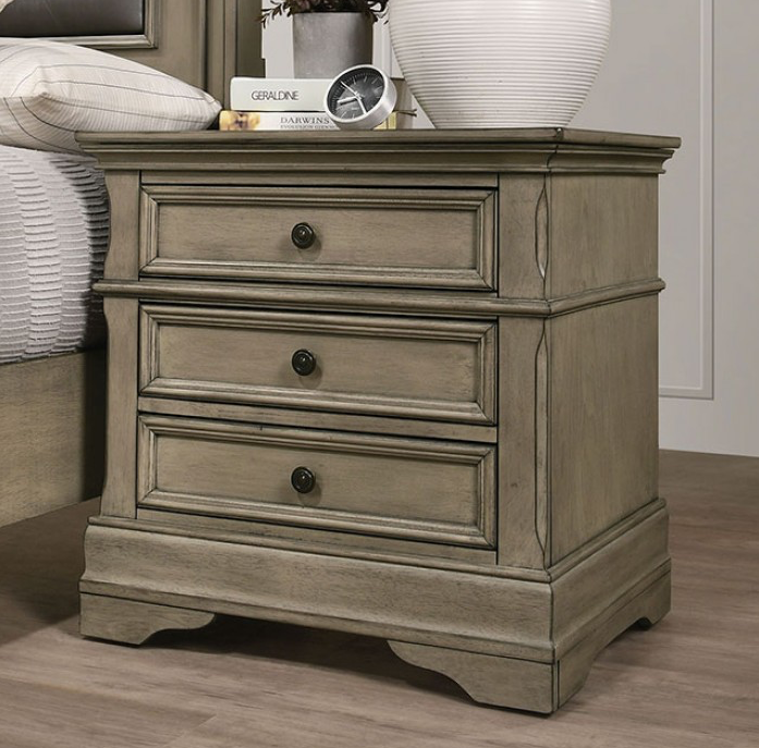 Lasthenia Transitional 3-Drawer Nightstand - Warm Gray