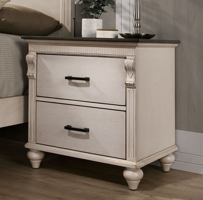 Agathon Transitional Nightstand - Antique White & Gray