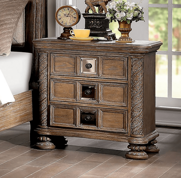 Timandra Transitional 3-Drawer Nightstand - Rustic Natural