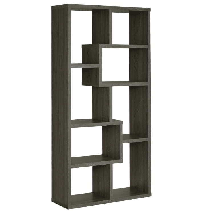 Theo Geometric Design 10-Shelf Bookcase in Weathered Grey