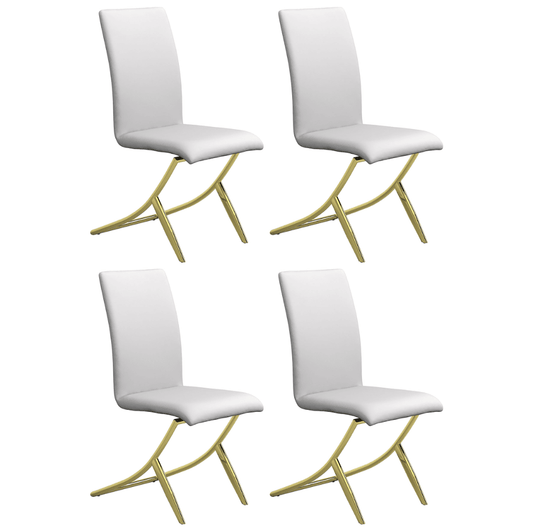 Armand Contemporary White Dining Chairs w- Brass Legs Set of 4