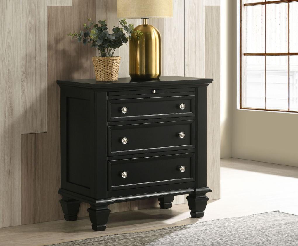 Sandy Beach II Black Finish 3-Drawer Nightstand with Tray