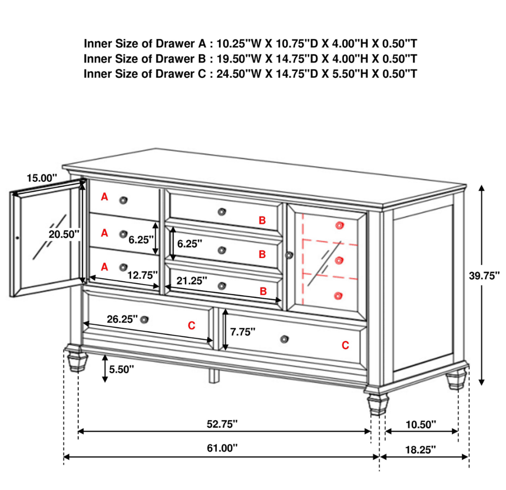 Sandy Beach II Black Finish 11-Drawer Dresser