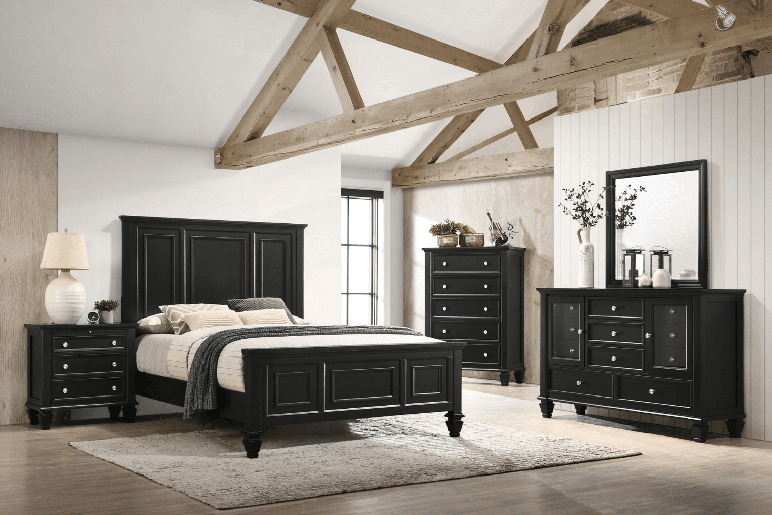 Sandy Beach King Panel Bedroom Set with High Headboard