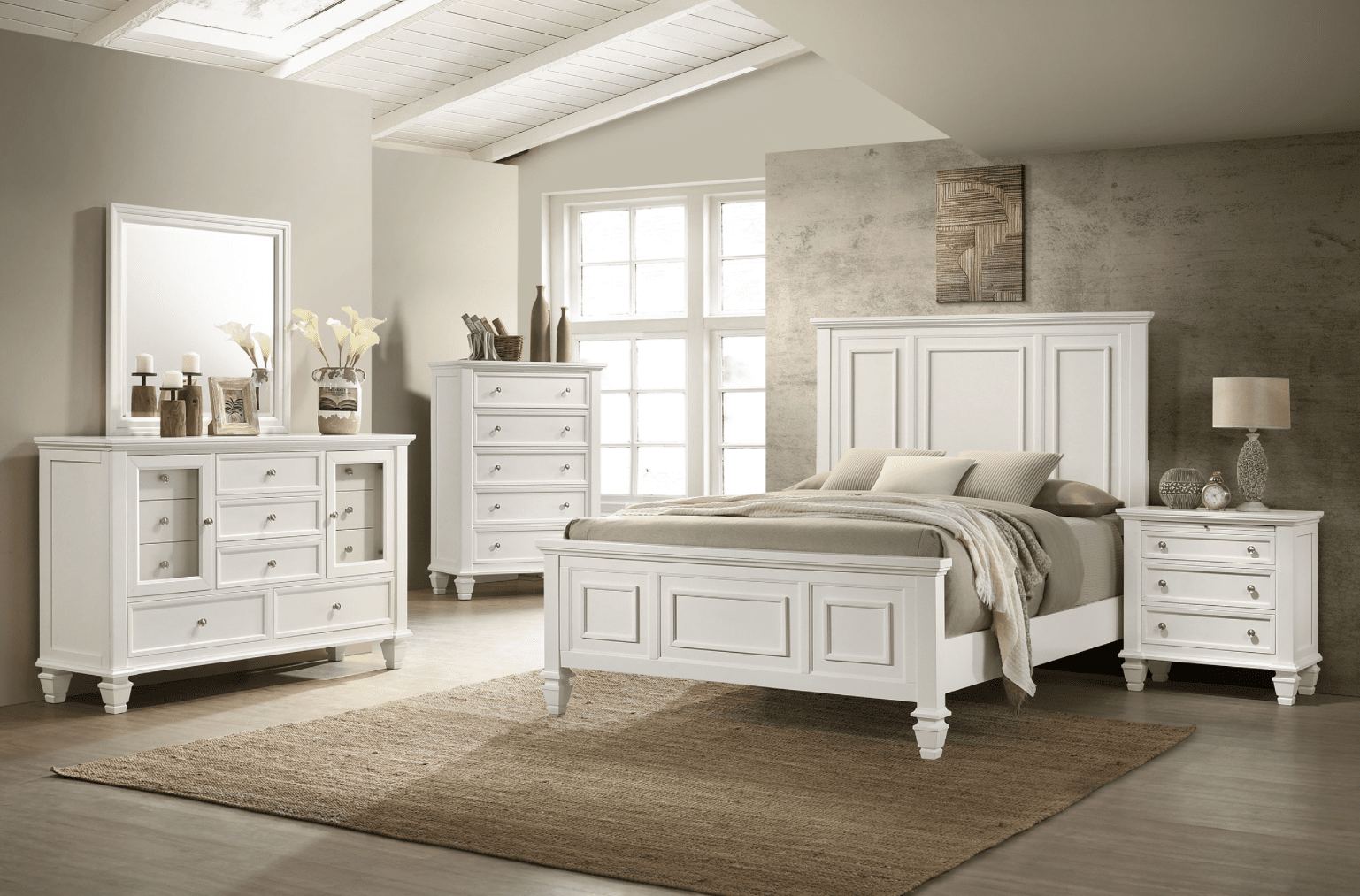 Sandy Beach Eastern King Panel Bedroom Set with High Headboard