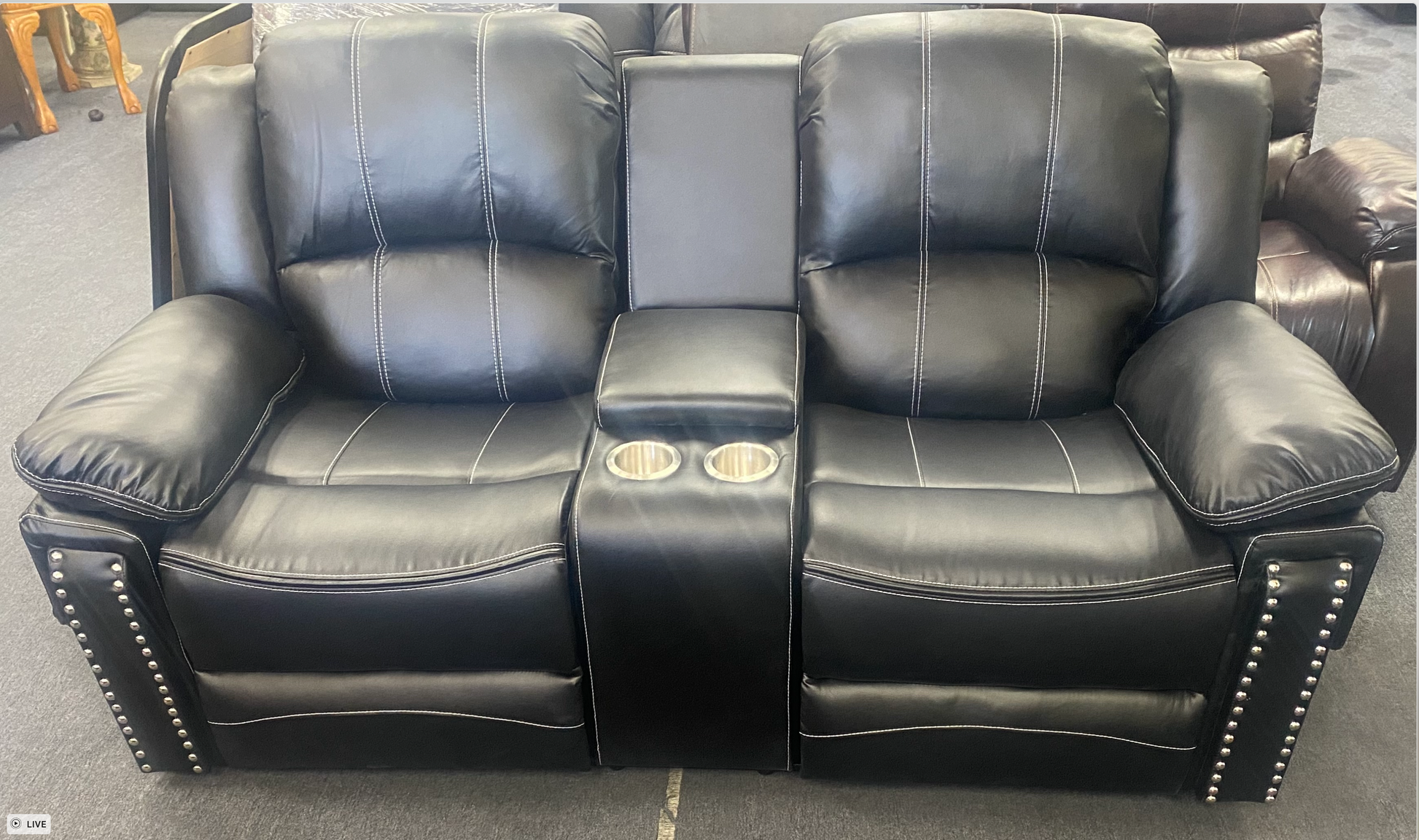 Mario 2 Piece Motion Sofa & Loveseat Set in Black with Silver Nailheads