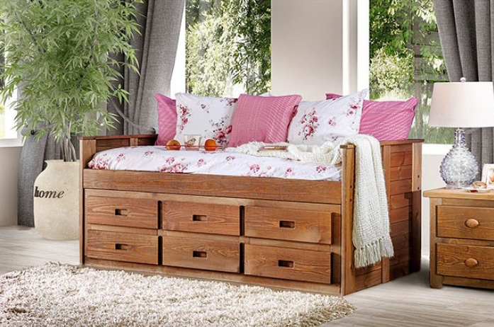 Lia Rustic Twin Captains Bed with Drawers