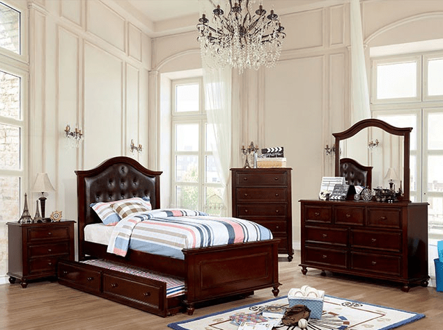 Olivia Traditional Full Bed with Upholstered Headboard - Dark Walnut