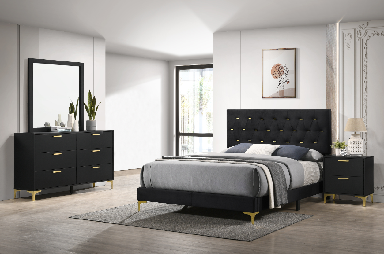 Kendall 4-Piece Queen Bedroom Set - Black & Gold