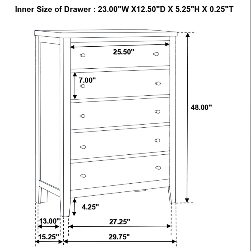 Carlton Collection 5 Drawer Cappuccino Finish Chest