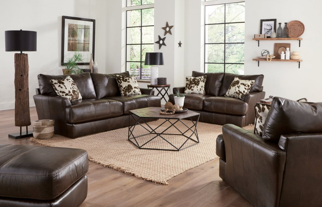 5482 Pavia Cocoa Italian Leather Sofa & Loveseat Set - Jackson Catnapper