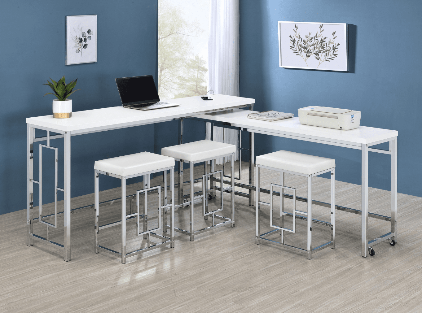 Jackson 5-Piece Multipurpose Counter Height Table Set White And Chrome